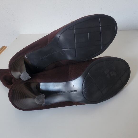 Tommy Hilfiger Brown Suede Mid-Calf High Heeled Booties Sz 9 - Picture 9 of 11